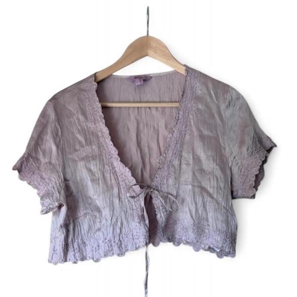 Monsoon Mauve Silk Beaded Bolero Shrug with tie front detail US 8